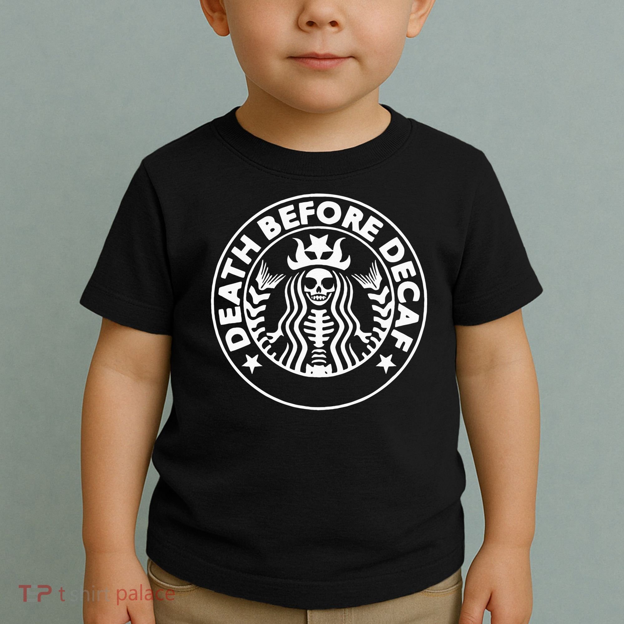 Funny Death Before Decaf Gift Cozy Coffee Lover Skeleton Toddler T-Shirt