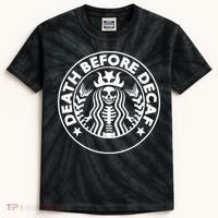 Funny Death Before Decaf Gift Cozy Coffee Lover Skeleton Kids Tie-Dye T-Shirt thumb 0