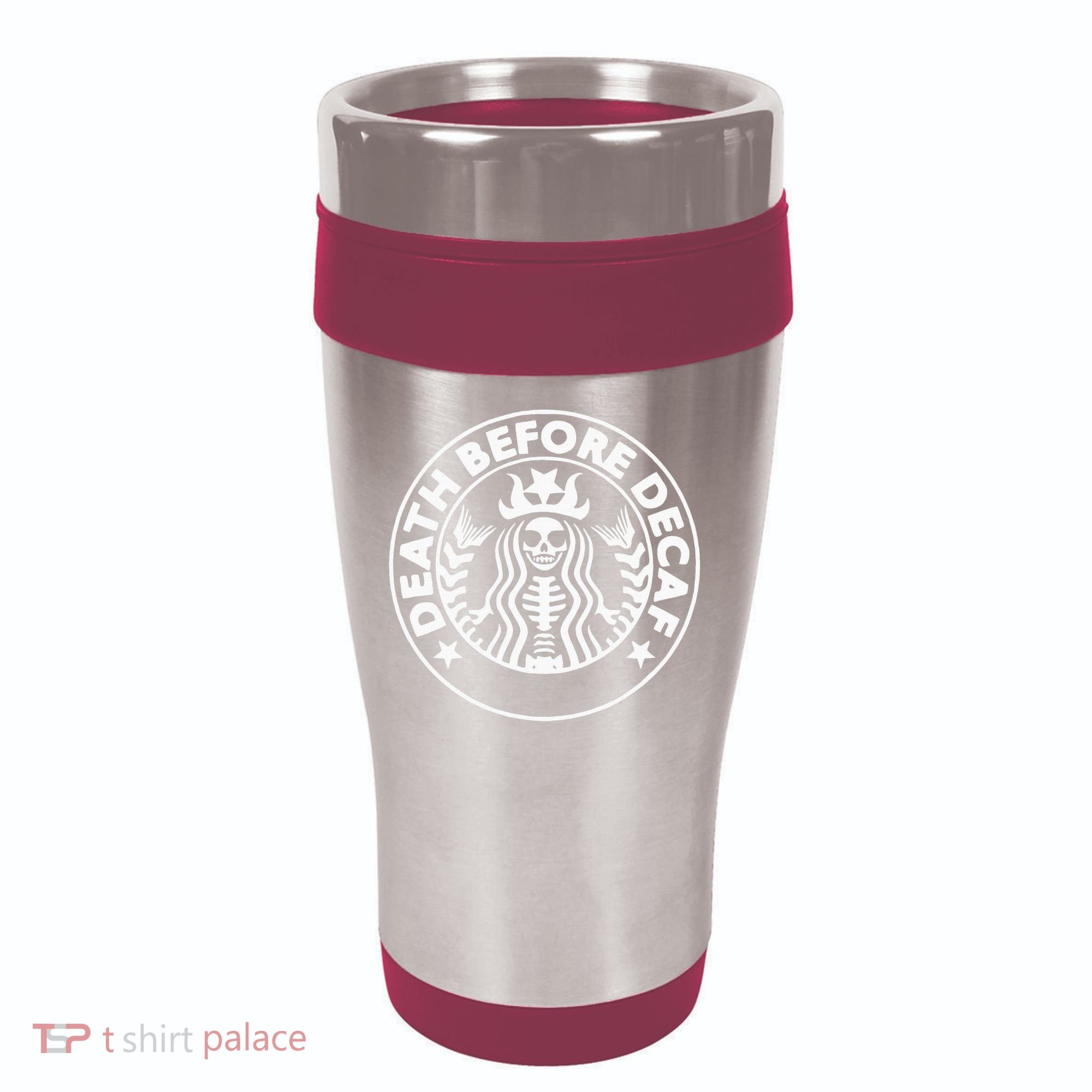 Funny Death Before Decaf Gift Cozy Coffee Lover Skeleton 16oz Travel Tumbler
