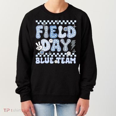 Field Day Blue Team Groovy Smile Face Checkered Students Women's Sweatshirt