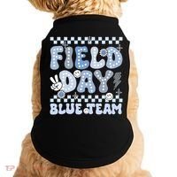 Field Day Blue Team Groovy Smile Face Checkered Students Doggie Tank thumb 0