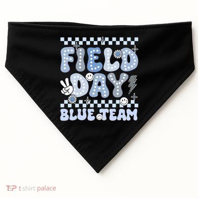 Field Day Blue Team Groovy Smile Face Checkered Students USA-Made Doggie Bandana