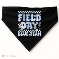 Field Day Blue Team Groovy Smile Face Checkered Students USA-Made Doggie Bandana thumb 0