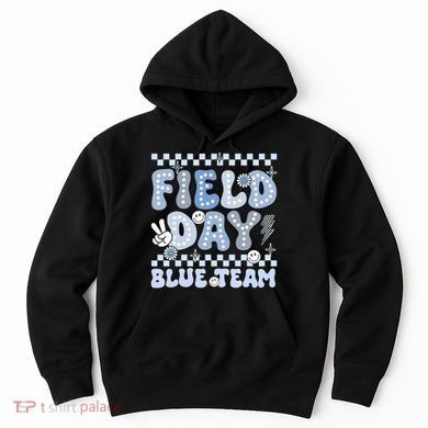 Field Day Blue Team Groovy Smile Face Checkered Students Hoodie
