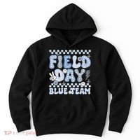 Field Day Blue Team Groovy Smile Face Checkered Students Hoodie thumb 0