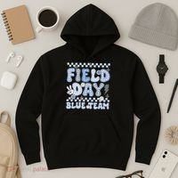 Field Day Blue Team Groovy Smile Face Checkered Students Hoodie thumb 3