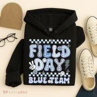 Field Day Blue Team Groovy Smile Face Checkered Students Hoodie thumb 4