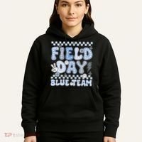 Field Day Blue Team Groovy Smile Face Checkered Students Hoodie thumb 5