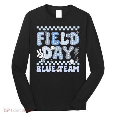 Field Day Blue Team Groovy Smile Face Checkered Students Long Sleeve Shirt