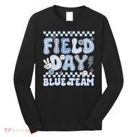 Field Day Blue Team Groovy Smile Face Checkered Students Long Sleeve Shirt thumb 0