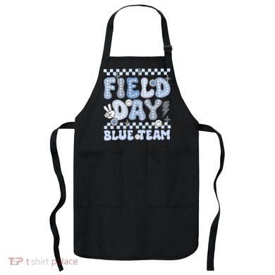 Field Day Blue Team Groovy Smile Face Checkered Students Apron