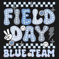 Field Day Blue Team Groovy Smile Face Checkered Students Apron thumb 3