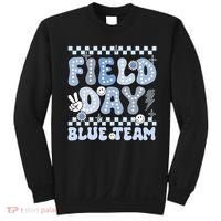 Field Day Blue Team Groovy Smile Face Checkered Students Sweatshirt thumb 0