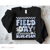 Field Day Blue Team Groovy Smile Face Checkered Students Sweatshirt thumb 2