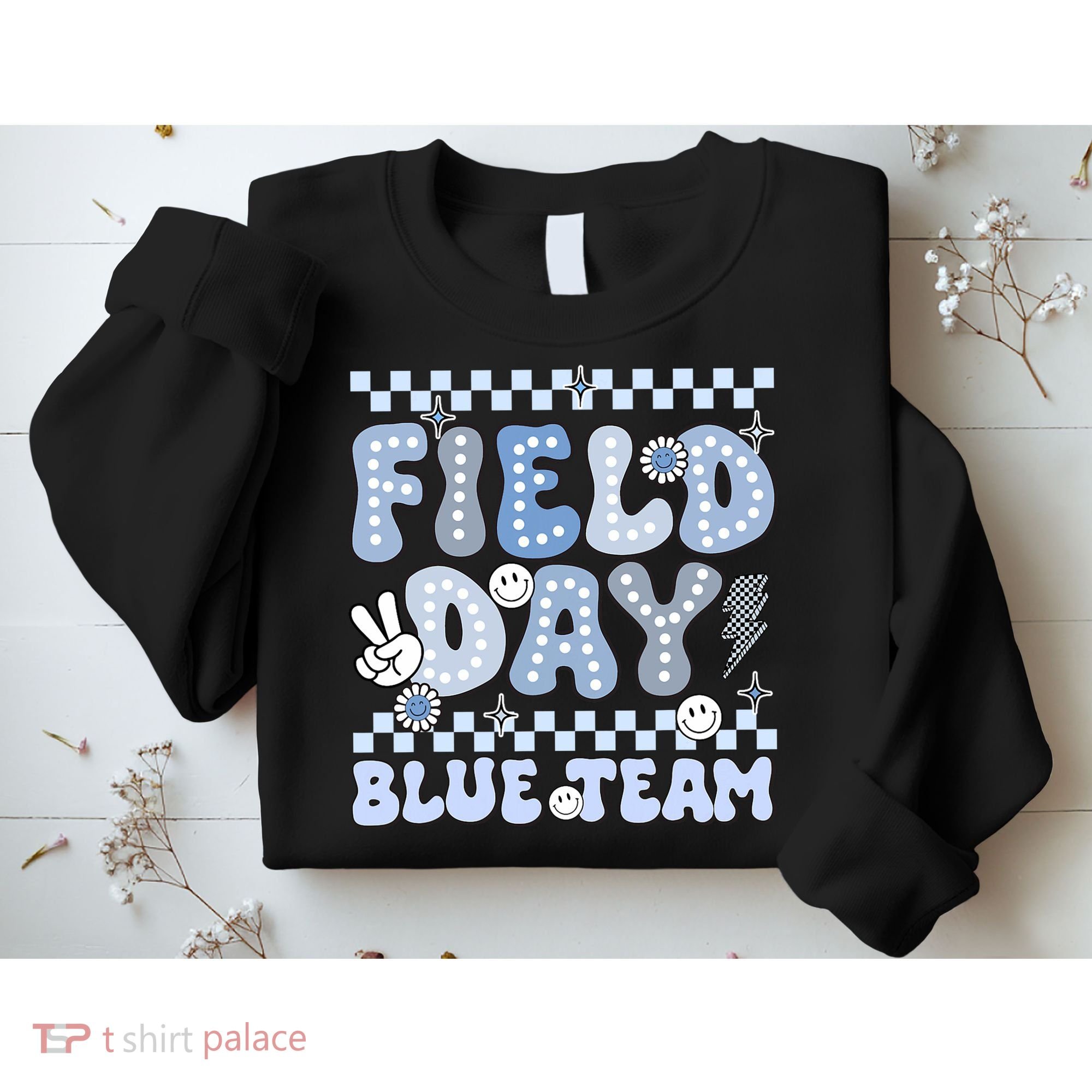 Field Day Blue Team Groovy Smile Face Checkered Students Sweatshirt