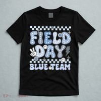 Field Day Blue Team Groovy Smile Face Checkered Students T-Shirt thumb 5