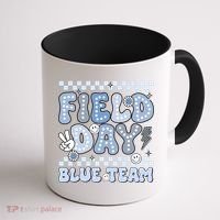 Field Day Blue Team Groovy Smile Face Checkered Students Coffee Mug thumb 1
