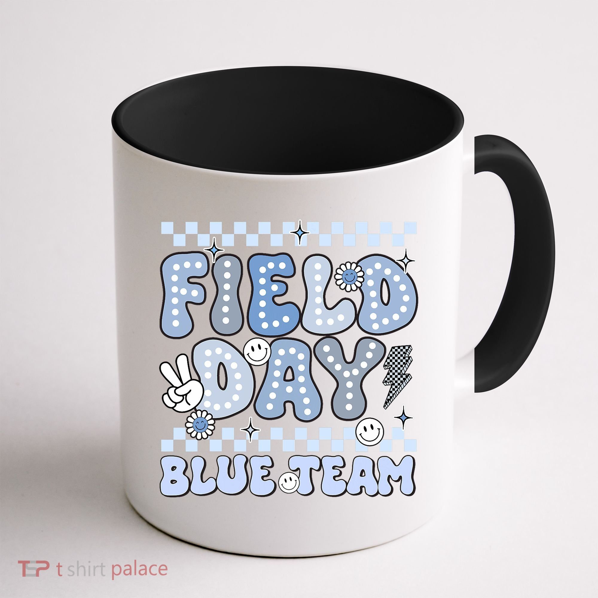 Field Day Blue Team Groovy Smile Face Checkered Students Coffee Mug