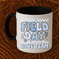Field Day Blue Team Groovy Smile Face Checkered Students Coffee Mug thumb 2