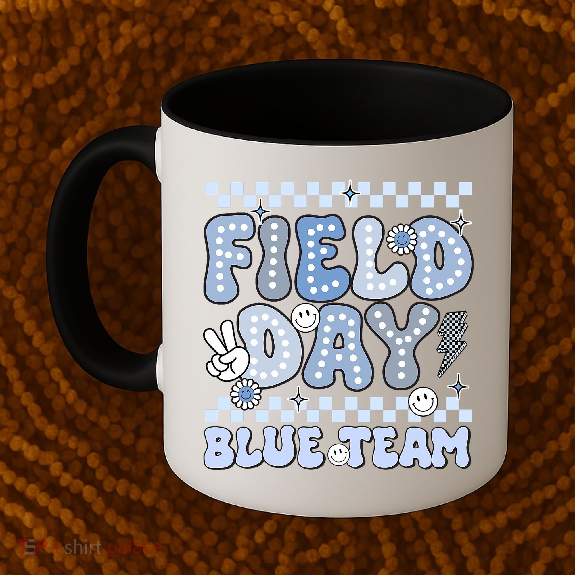 Field Day Blue Team Groovy Smile Face Checkered Students Coffee Mug