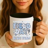 Field Day Blue Team Groovy Smile Face Checkered Students Coffee Mug thumb 3