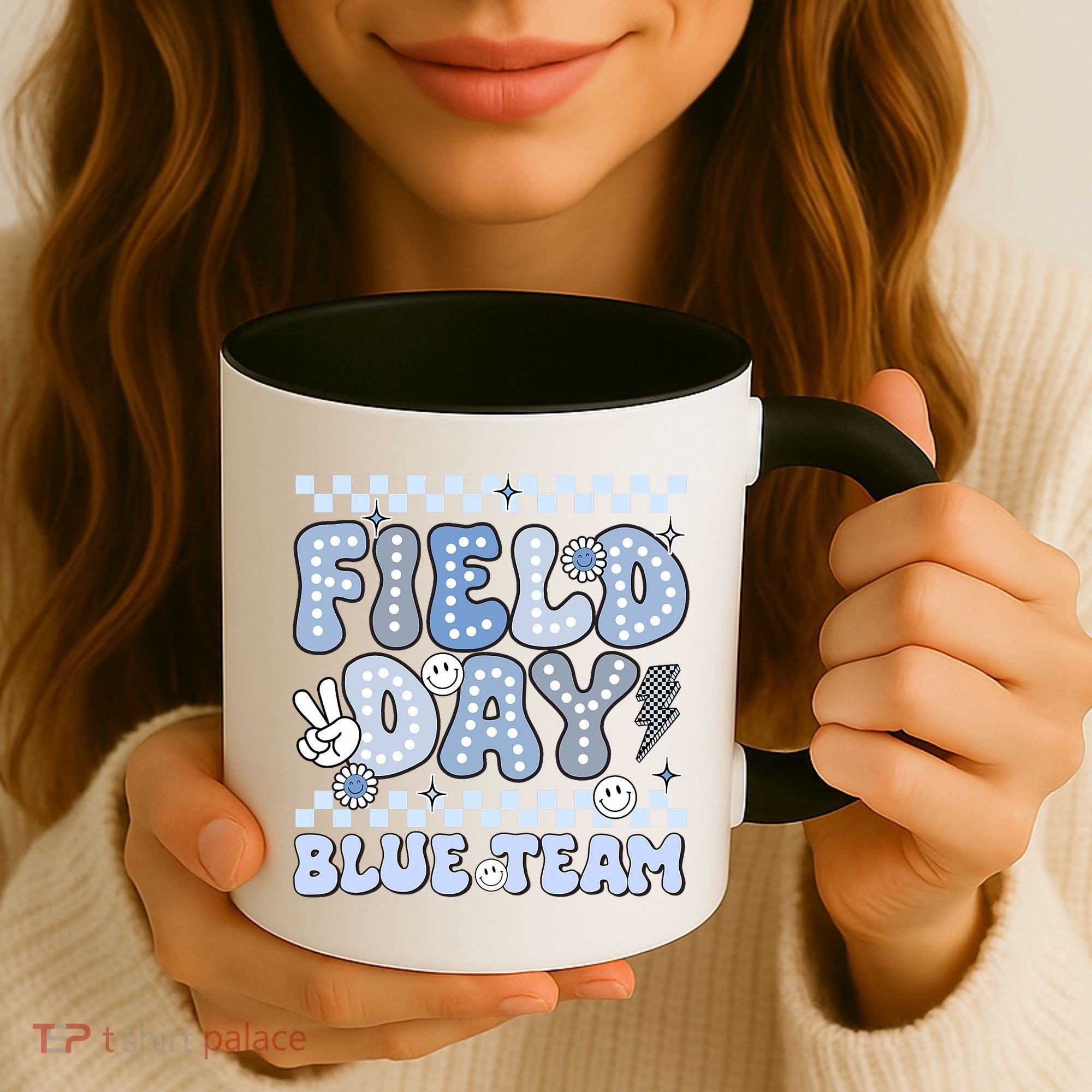 Field Day Blue Team Groovy Smile Face Checkered Students Coffee Mug