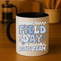 Field Day Blue Team Groovy Smile Face Checkered Students Coffee Mug thumb 4