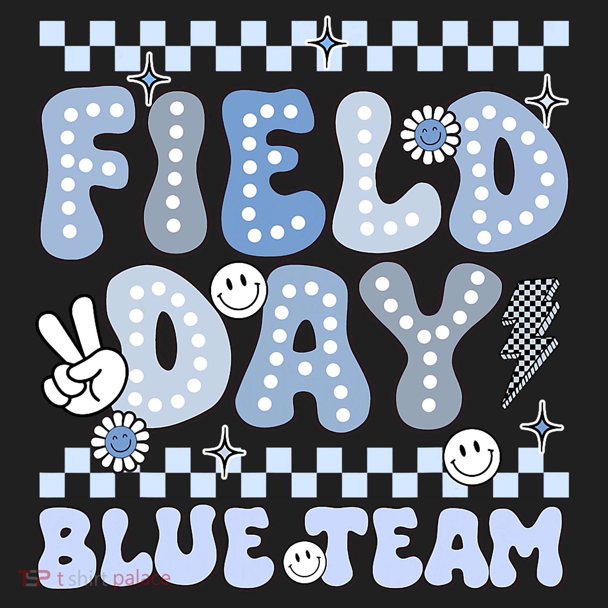 Field Day Blue Team Groovy Smile Face Checkered Students Beanie
