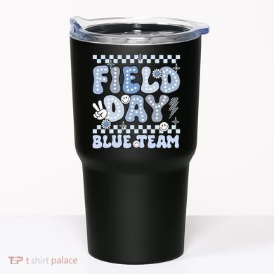 Field Day Blue Team Groovy Smile Face Checkered Students Tumbler