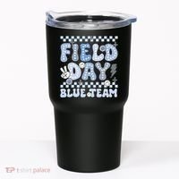 Field Day Blue Team Groovy Smile Face Checkered Students Tumbler thumb 0