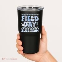 Field Day Blue Team Groovy Smile Face Checkered Students Tumbler thumb 2