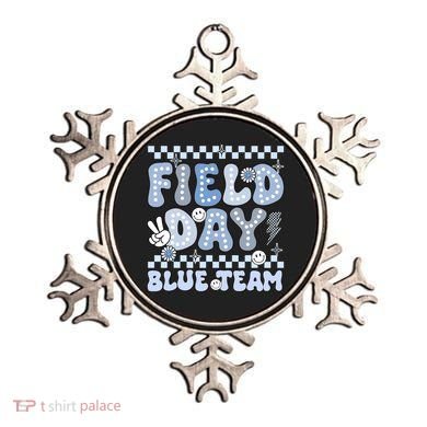 Field Day Blue Team Groovy Smile Face Checkered Students Ornament