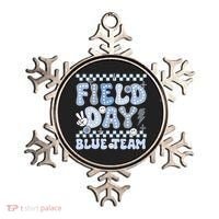 Field Day Blue Team Groovy Smile Face Checkered Students Ornament thumb 0