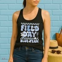 Field Day Blue Team Groovy Smile Face Checkered Students Women's Tank Top thumb 2