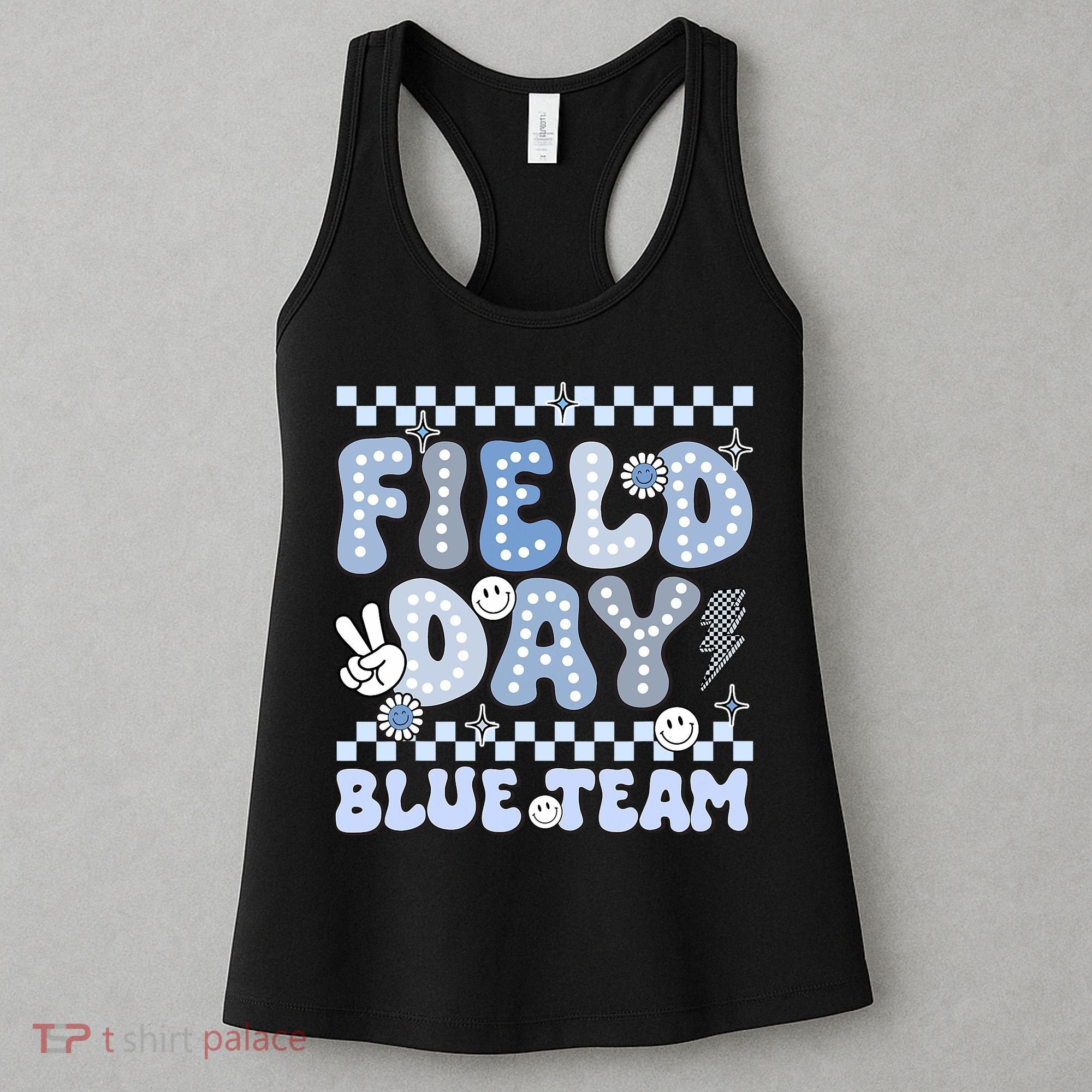 Field Day Blue Team Groovy Smile Face Checkered Students Women's Tank Top