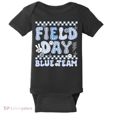 Field Day Blue Team Groovy Smile Face Checkered Students Baby Bodysuit