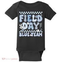 Field Day Blue Team Groovy Smile Face Checkered Students Baby Bodysuit thumb 0