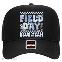 Field Day Blue Team Groovy Smile Face Checkered Students Hat thumb 0