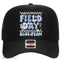 Field Day Blue Team Groovy Smile Face Checkered Students Hat thumb 0