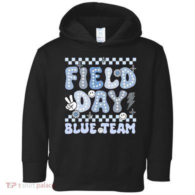 Field Day Blue Team Groovy Smile Face Checkered Students Toddler Hoodie