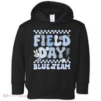Field Day Blue Team Groovy Smile Face Checkered Students Toddler Hoodie thumb 0