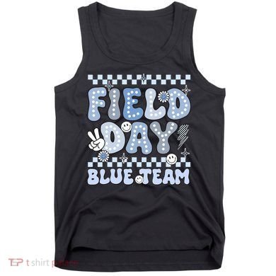 Field Day Blue Team Groovy Smile Face Checkered Students Tank Top