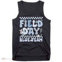 Field Day Blue Team Groovy Smile Face Checkered Students Tank Top thumb 0