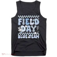 Field Day Blue Team Groovy Smile Face Checkered Students Tank Top thumb 0