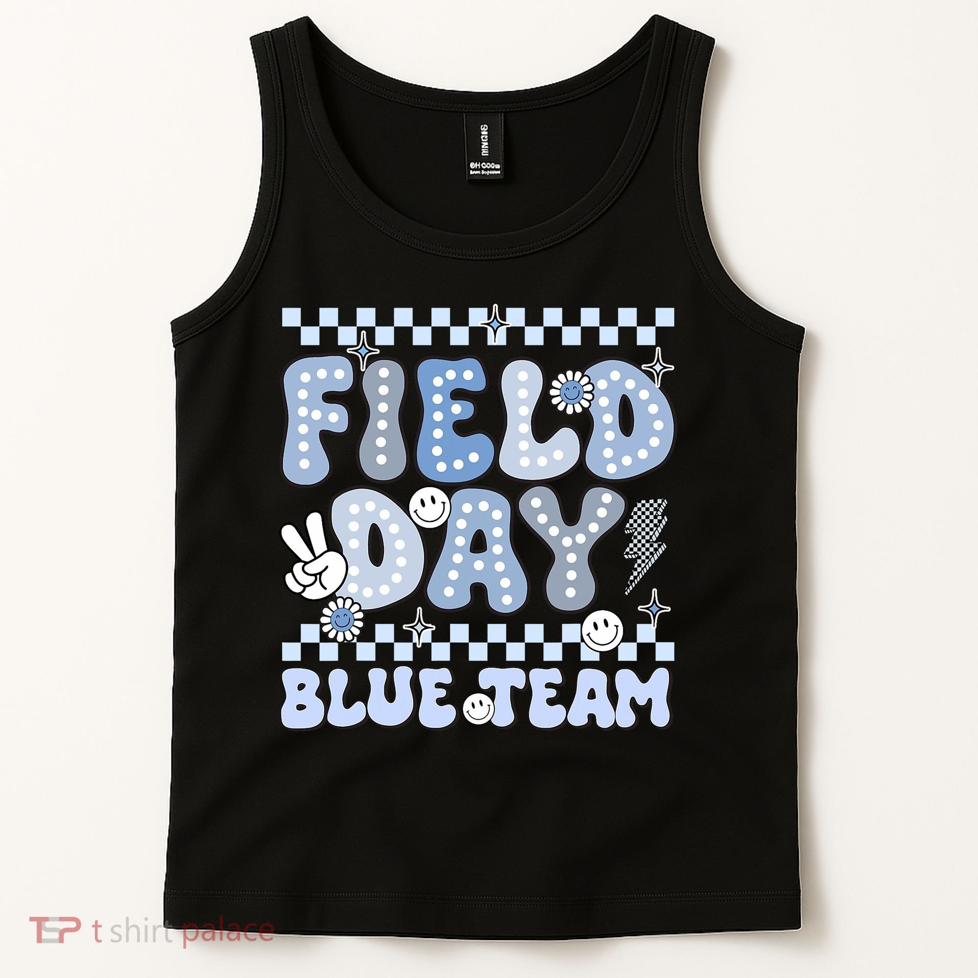 Field Day Blue Team Groovy Smile Face Checkered Students Tank Top