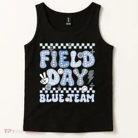 Field Day Blue Team Groovy Smile Face Checkered Students Tank Top thumb 2
