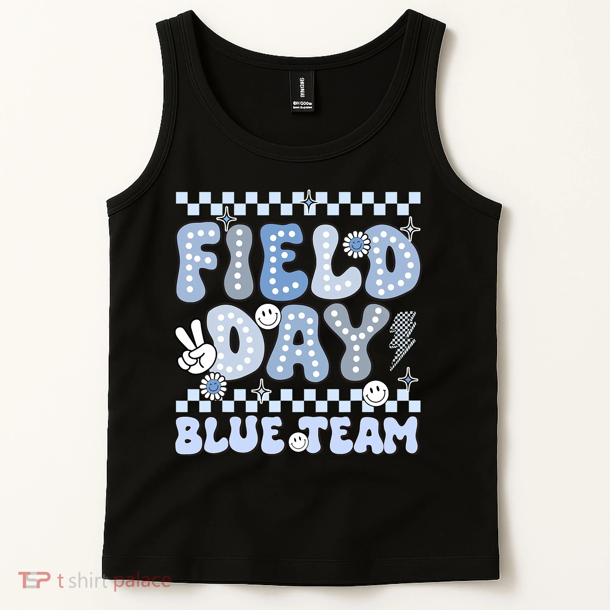 Field Day Blue Team Groovy Smile Face Checkered Students Tank Top