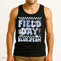 Field Day Blue Team Groovy Smile Face Checkered Students Tank Top thumb 3