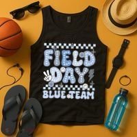Field Day Blue Team Groovy Smile Face Checkered Students Tank Top thumb 4