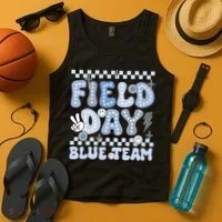 Field Day Blue Team Groovy Smile Face Checkered Students Tank Top thumb 4